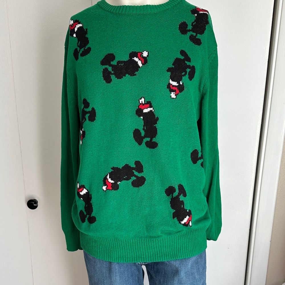 Disney - Mickey Mouse -Green Sweater with Cartoon Design- Santa